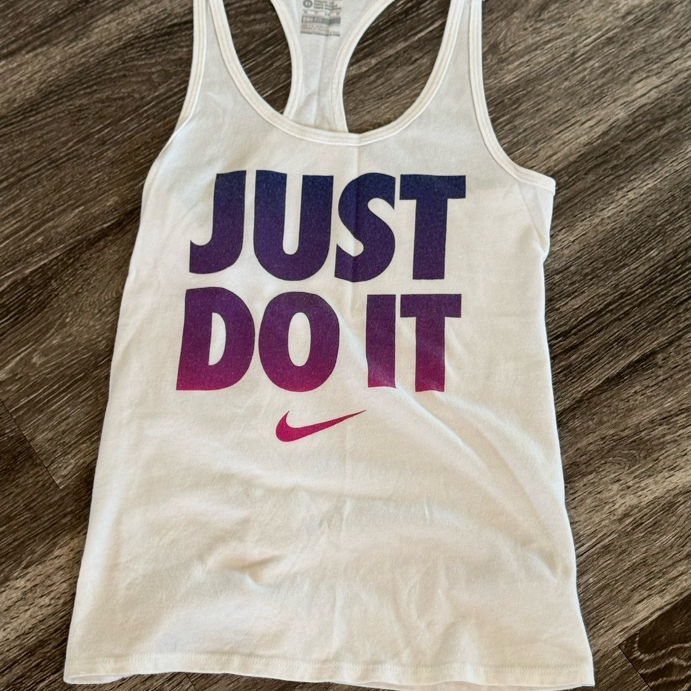 Nike White Tank with Purple and Pink Gradient Text